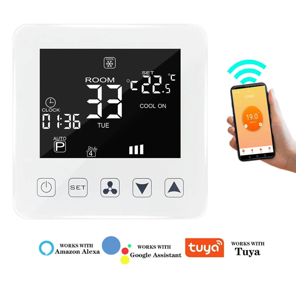 WIFI Fan Coil Unit Thermostat Temperature Controller AC 200-240V 5A Works with Alexa Google Home
WIFI Fan Coil Unit Thermostat Temperature Controller AC 200-240V 5A Works with Alexa Google Home