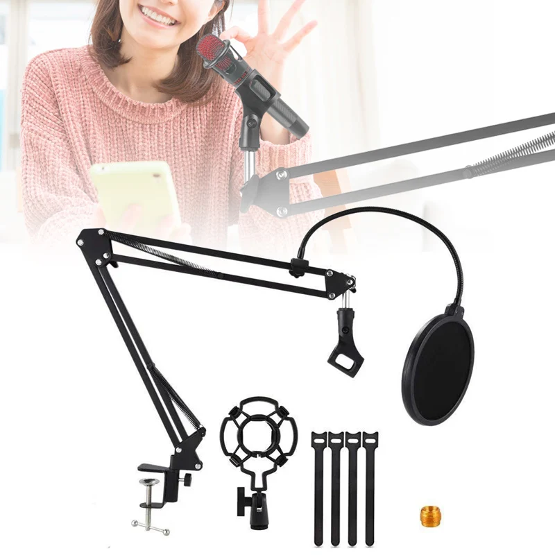 Microphone Holder Bracket with Double Layer Microphone Pop Filter and Table Clip for Live Broadcast Studio Speaking Recording
Microphone Holder Bracket with Double Layer Microphone Pop Filter and Table Clip for Live Broadcast Studio Speaking Recording