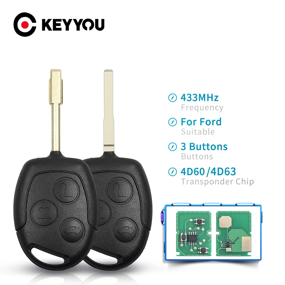 KEYYOU 3 Buttons Remote Key Fob 433MHz 4D60 ID63 Chip For Ford Mondeo Focus Fusion Fiesta Galaxy Transit HU101 FO21 Full Car Key
KEYYOU 3 Buttons Remote Key Fob 433MHz 4D60 ID63 Chip For Ford Mondeo Focus Fusion Fiesta Galaxy Transit HU101 FO21 Full Car Key