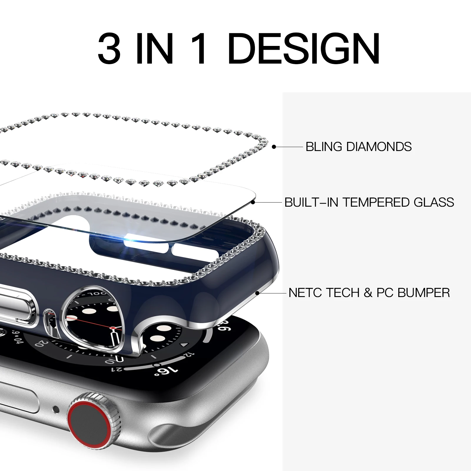 Watch Case for Apple watch case 44mm 42mm 40mm 38mm Protective glass + diamond case for iwatch 6 5 4 3 2 1 SE Protective shell
Watch Case for Apple watch case 44mm 42mm 40mm 38mm Protective glass + diamond case for iwatch 6 5 4 3 2 1 SE Protective shell