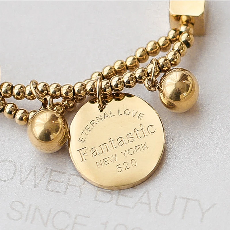 MEYRROYU Stainless Steel Gold Color Beads Bracelets Joker Simple Gold Coin Bangles 2021 New Female Fashion Girl's Party Jewelry
MEYRROYU Stainless Steel Gold Color Beads Bracelets Joker Simple Gold Coin Bangles 2021 New Female Fashion Girl's Party Jewelry