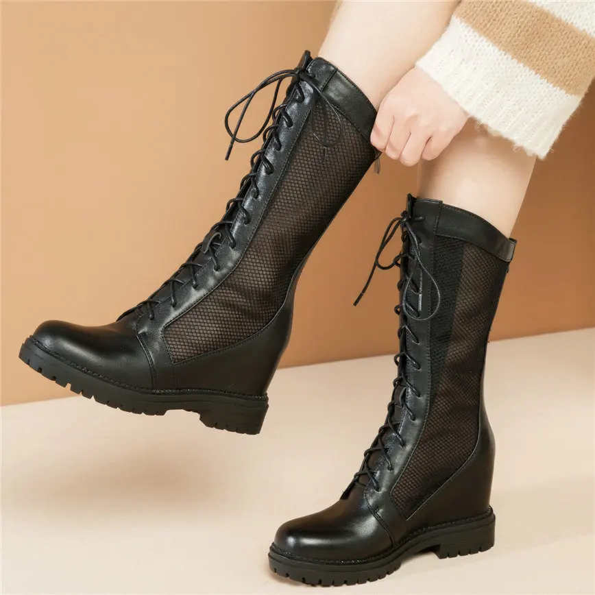 Thigh High Pumps Shoes Women Lace Up Straps Cow Leather Mid Calf Riding Boots Female Summer Round Toe High Heel Fashion Sneakers
Thigh High Pumps Shoes Women Lace Up Straps Cow Leather Mid Calf Riding Boots Female Summer Round Toe High Heel Fashion Sneakers