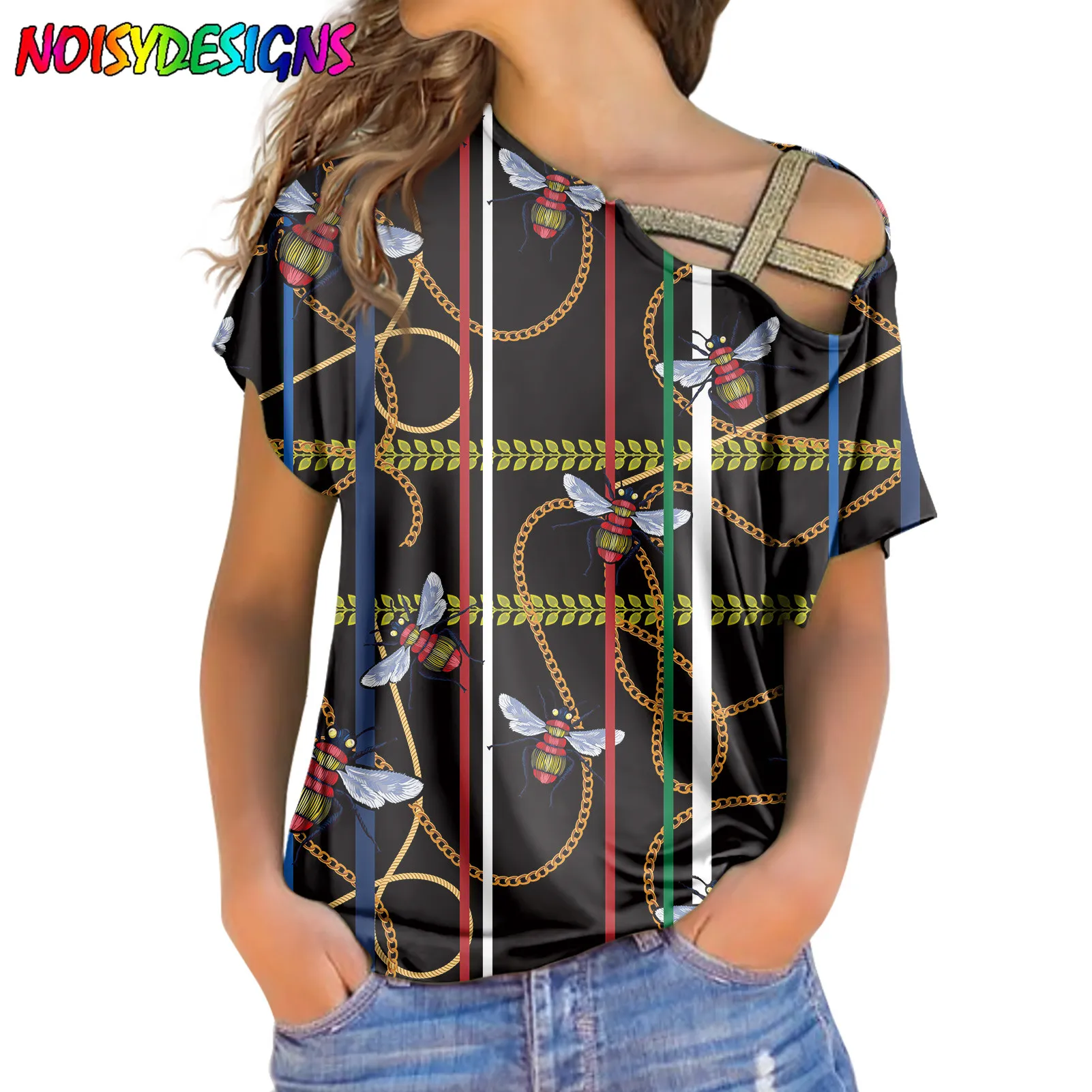 NOISYDESIGNS Loose Women's T-Shirts Golden Chain Flowers Printed Short Sleeve Woman Tshirts 2021 Summer New Casual Top Ladies
NOISYDESIGNS Loose Women's T-Shirts Golden Chain Flowers Printed Short Sleeve Woman Tshirts 2021 Summer New Casual Top Ladies