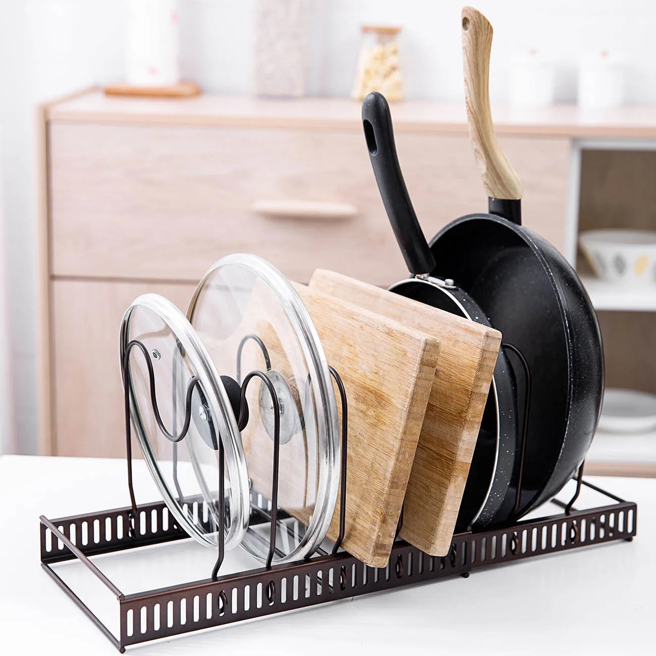 Adjustable Carbon Steel Pot Cover Rack Kitchen Multi Layers Cutting Board Holder Organizer
Adjustable Carbon Steel Pot Cover Rack Kitchen Multi Layers Cutting Board Holder Organizer