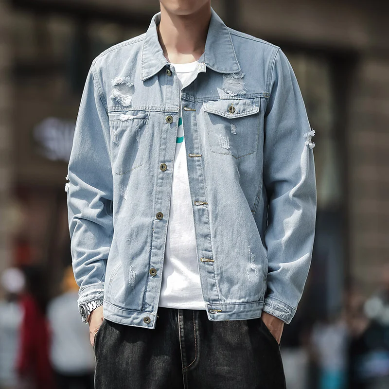 Men's Hip Hop Personality Hole Buttons Jean Jackets Handsome Casual Single-breasted Loose Spring All-match Fashion Trend Coat
Men's Hip Hop Personality Hole Buttons Jean Jackets Handsome Casual Single-breasted Loose Spring All-match Fashion Trend Coat