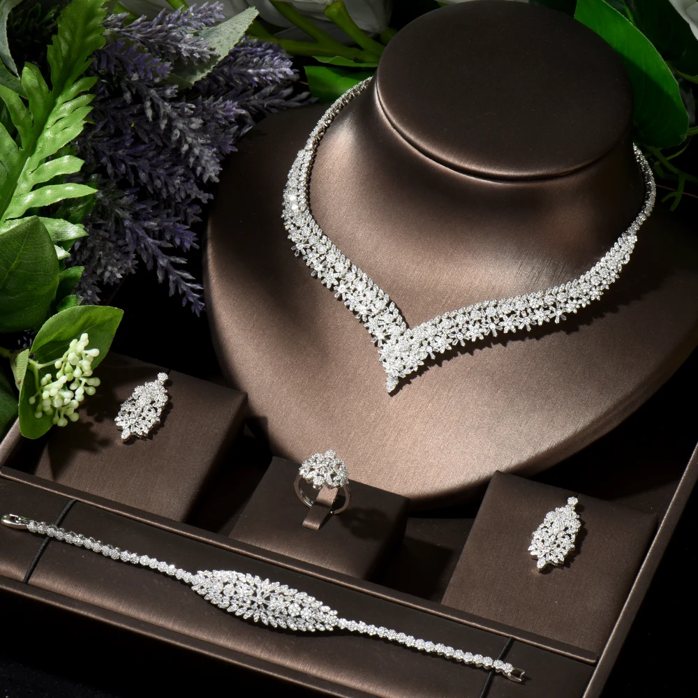 HIBRIDE Brilliant Cubic Zircon Necklace Earrings Ring and Bracelet Set Wedding Bridal Women Jewelry Dress Accessories N-149
HIBRIDE Brilliant Cubic Zircon Necklace Earrings Ring and Bracelet Set Wedding Bridal Women Jewelry Dress Accessories N-149