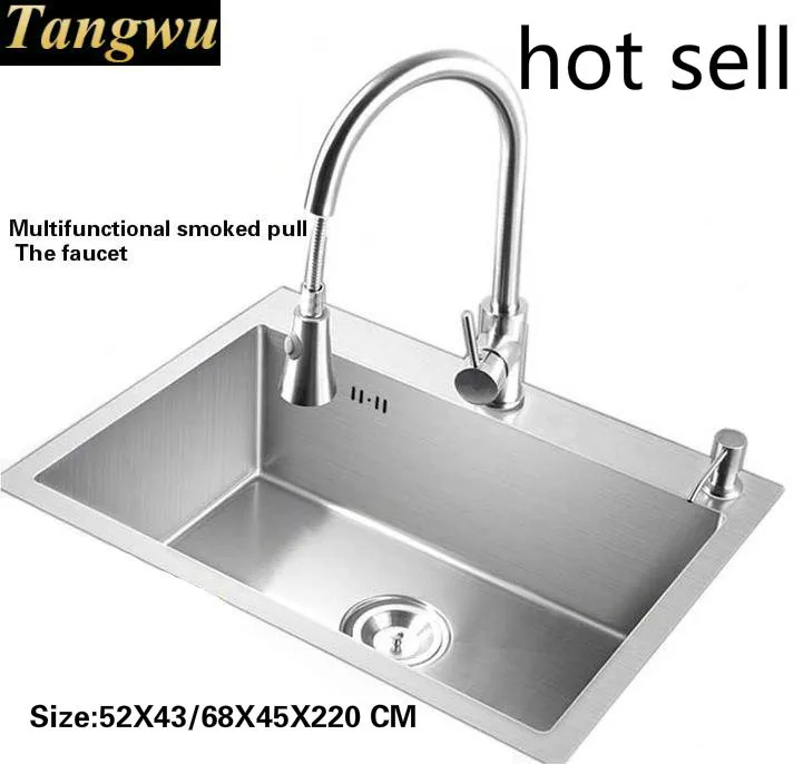 Tangwu 304 stainless steel kitchen sink mute handmade thickening single-tank washing the dishes 52X43 / 68X45x22 cm
Tangwu 304 stainless steel kitchen sink mute handmade thickening single-tank washing the dishes 52X43 / 68X45x22 cm