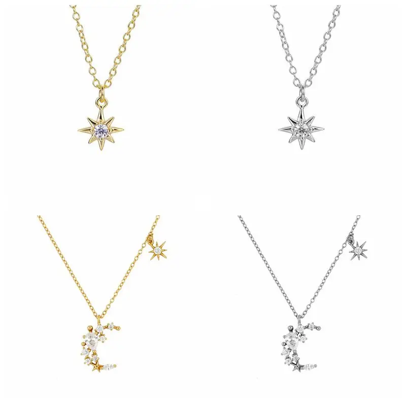 925 Silver Chain Star and Moon Pendant Necklace for Women Simple Crystal Gold Color Clavicle Chain Korean Fashion Jewelry
925 Silver Chain Star and Moon Pendant Necklace for Women Simple Crystal Gold Color Clavicle Chain Korean Fashion Jewelry