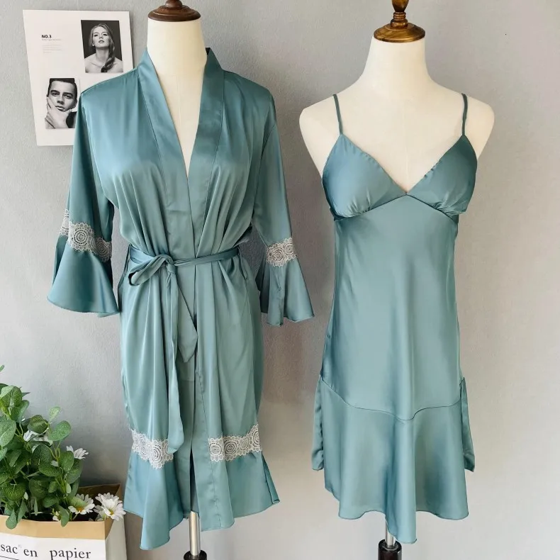 Satin Silk Nightgown Women Sleepwear 2PCS Set Sexy Robe&Nightdress Suit Lace Patchwork Intimate Lingerie Soft Home Clothes
Satin Silk Nightgown Women Sleepwear 2PCS Set Sexy Robe&Nightdress Suit Lace Patchwork Intimate Lingerie Soft Home Clothes