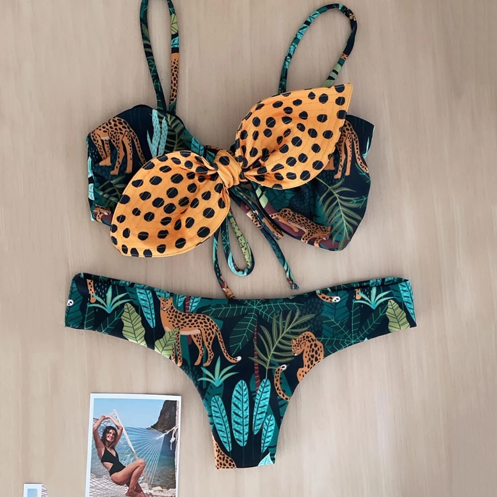 Sexy Leopard And Leaves Print Bikinis Set Women Swimsuit Dot Bow Biquini Set Low Waist Brazilian Bathing Suit Beachwear Female
Sexy Leopard And Leaves Print Bikinis Set Women Swimsuit Dot Bow Biquini Set Low Waist Brazilian Bathing Suit Beachwear Female