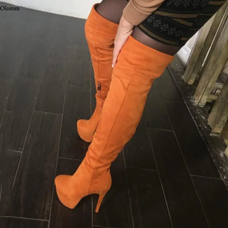 Olomm 2020 Handmade Women Platform Over The Knee Flock Boots Sexy Stiletto Heels Round Toe 5 Colors Party Shoes US Size 5-15
Olomm 2020 Handmade Women Platform Over The Knee Flock Boots Sexy Stiletto Heels Round Toe 5 Colors Party Shoes US Size 5-15