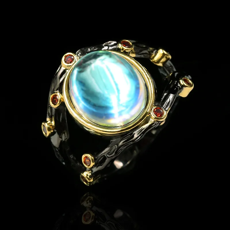 Fashion Line Art Winding Moonstone Double Layer Ladies Ring Italy Black Gold Two-tone Jewelry Ladies Ring 925 Silver Jewelry
Fashion Line Art Winding Moonstone Double Layer Ladies Ring Italy Black Gold Two-tone Jewelry Ladies Ring 925 Silver Jewelry