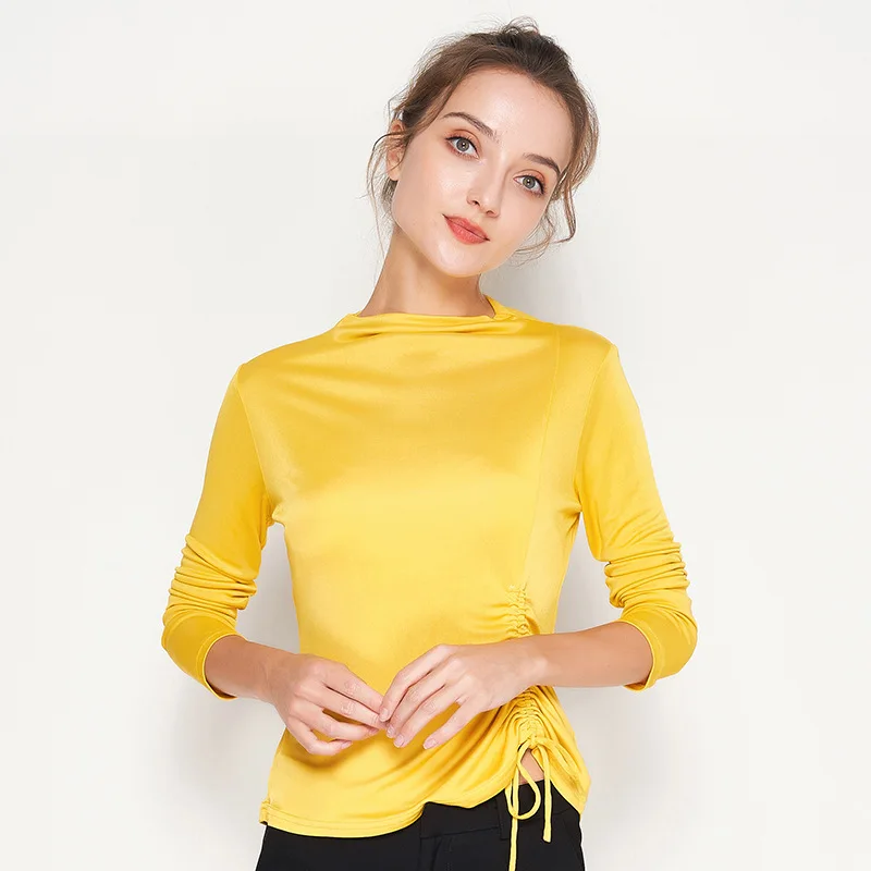 New Silk Women's Long Sleeve T-shirt Mulberry Silk Drawstring Slim Medium High Collar Top
New Silk Women's Long Sleeve T-shirt Mulberry Silk Drawstring Slim Medium High Collar Top