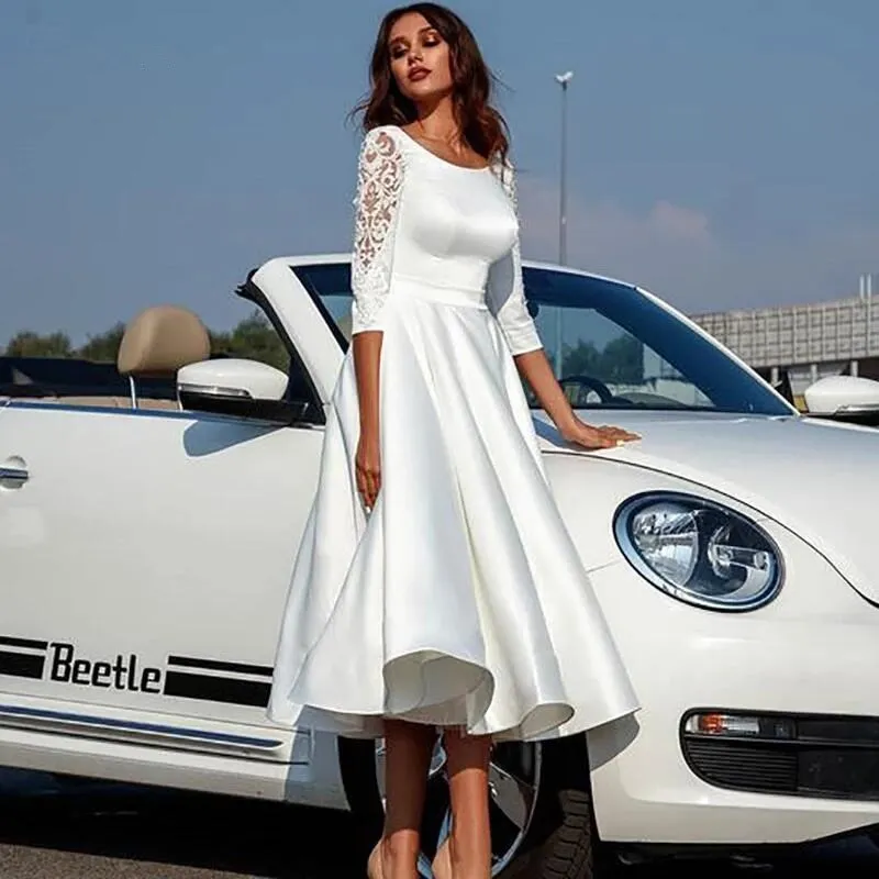 Short Beach Wedding Dresses 3/4 Sleeve Ankle Length Vintage Lace Bride Dresses Vestido de novia Simple Satin Boho Wedding Gown
Short Beach Wedding Dresses 3/4 Sleeve Ankle Length Vintage Lace Bride Dresses Vestido de novia Simple Satin Boho Wedding Gown