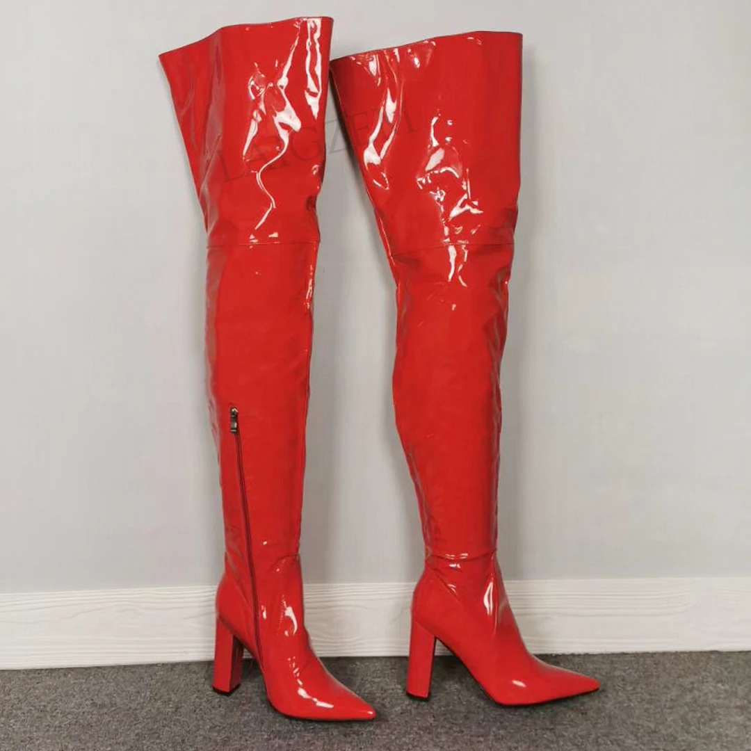 SEIIHEM Women Croth High Boots Pointed Toe Chunky High Heels Side Zip Shiny Red Black Thigh High Shoes Woman Big Size 40 42 47
SEIIHEM Women Croth High Boots Pointed Toe Chunky High Heels Side Zip Shiny Red Black Thigh High Shoes Woman Big Size 40 42 47