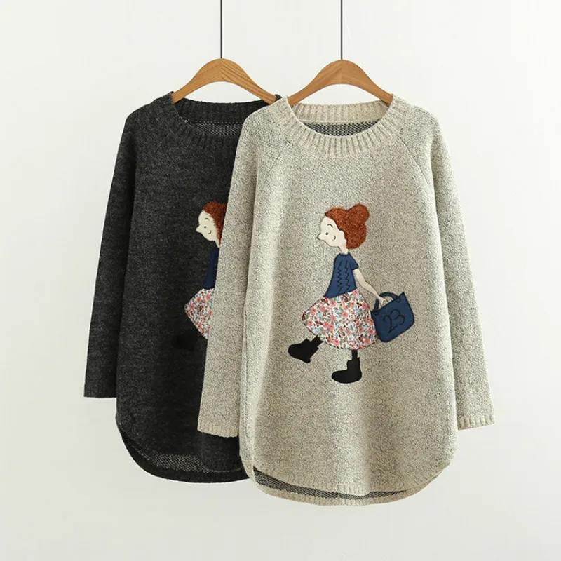 Autumn Winter Women Sweater Wear Cute Girl Appliques Middle Long Pullover Female Student Long Sleeve Loose Casual Tops H9440
Autumn Winter Women Sweater Wear Cute Girl Appliques Middle Long Pullover Female Student Long Sleeve Loose Casual Tops H9440