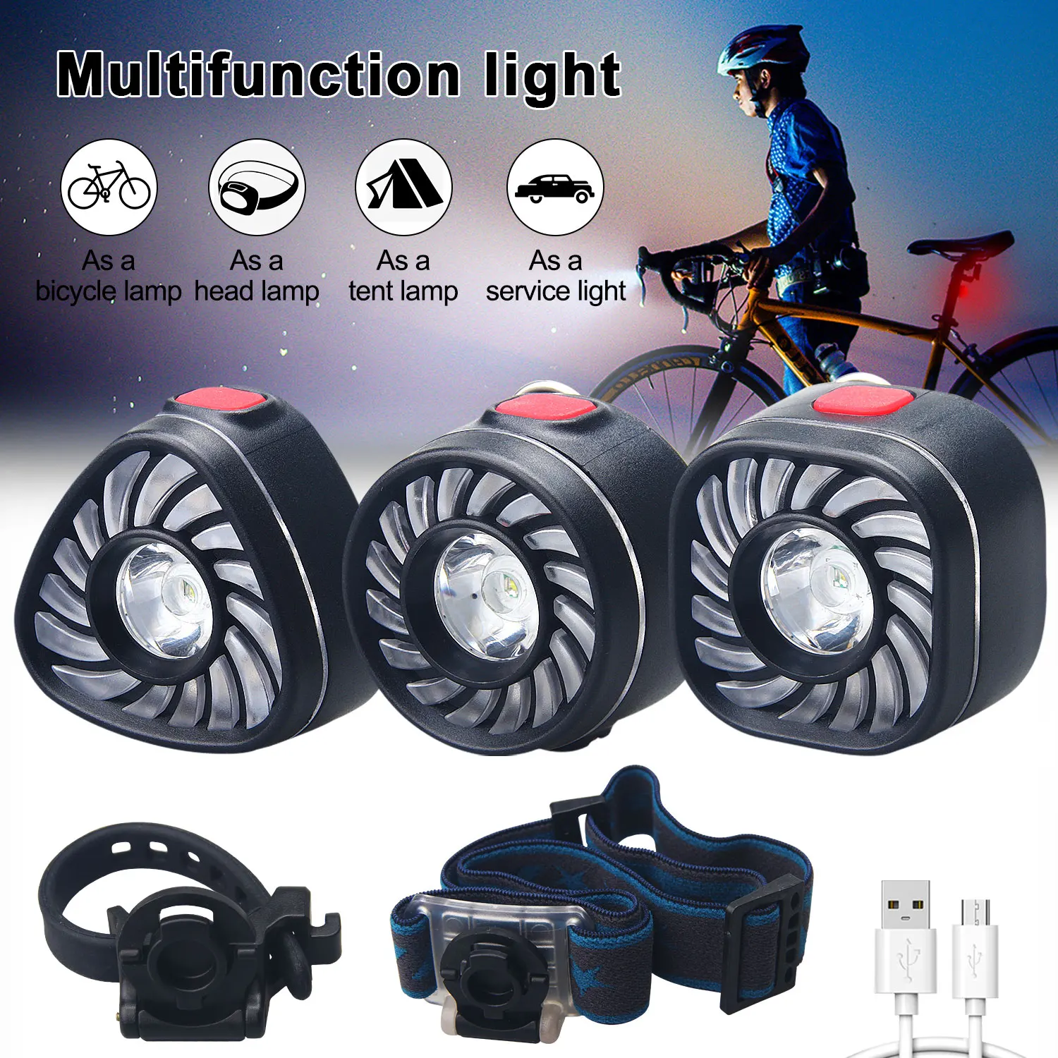 Multifunction 7 Mode Headlamp Flashlight Bicycle Front Tail Light USB Charging Waterproof LED Camping Light Work Light
Multifunction 7 Mode Headlamp Flashlight Bicycle Front Tail Light USB Charging Waterproof LED Camping Light Work Light