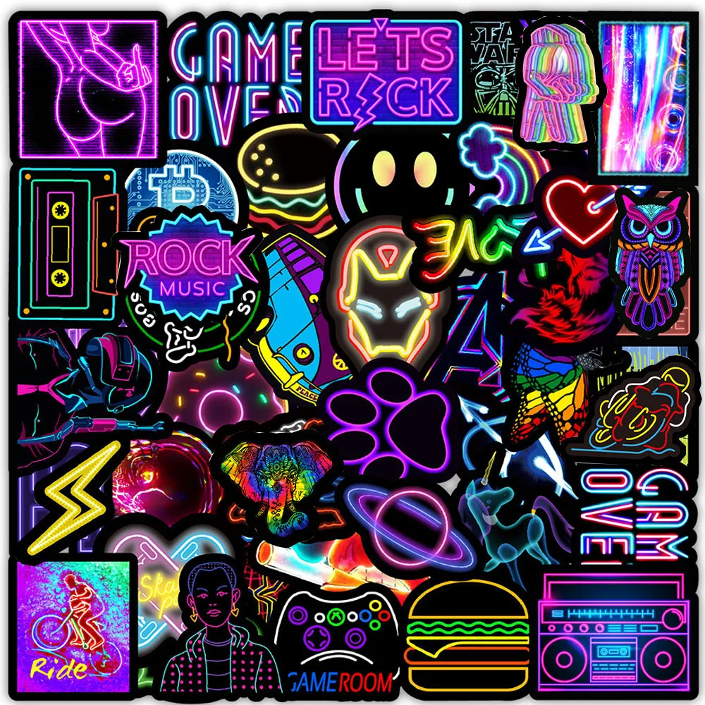 10/30/50/100PCS Neon Light Graffiti Stickers Laptop Luggage Car Phone Motorcycle Waterproof Cartoon Decals Toys Sticker For Kids
10/30/50/100PCS Neon Light Graffiti Stickers Laptop Luggage Car Phone Motorcycle Waterproof Cartoon Decals Toys Sticker For Kids