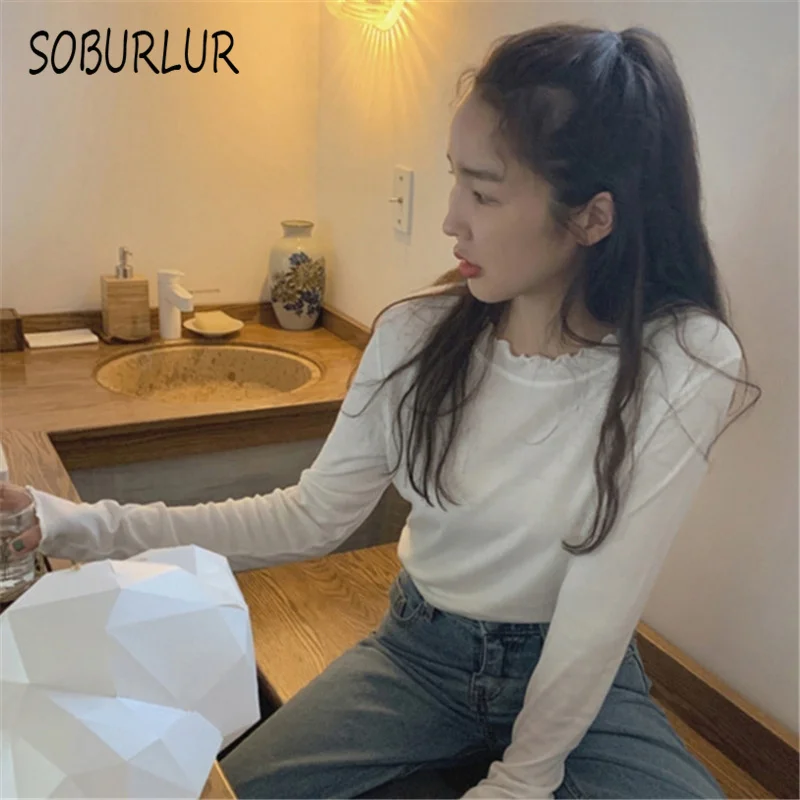 SOBURLUR 2021 New Basic Long Sleeve Tunics All-match Women's T-Shirts Crop Tops For Girls White T Shirt Female Clothes Fashion
SOBURLUR 2021 New Basic Long Sleeve Tunics All-match Women's T-Shirts Crop Tops For Girls White T Shirt Female Clothes Fashion