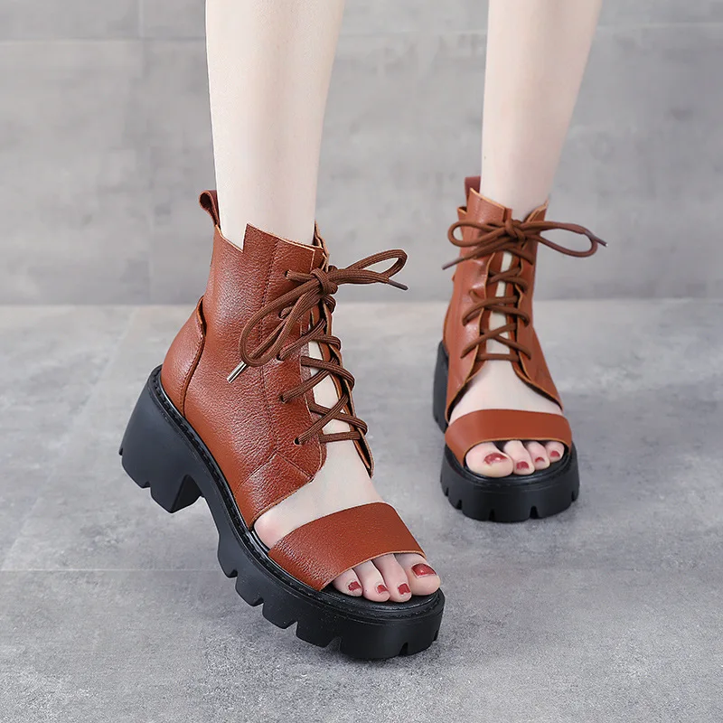 Top Layer Cowhide Sandals Trendy Lace-up Roman Shoes Leather Thick Bottom 2021 Summer New High-top Thick-heeled Women Sandals
Top Layer Cowhide Sandals Trendy Lace-up Roman Shoes Leather Thick Bottom 2021 Summer New High-top Thick-heeled Women Sandals