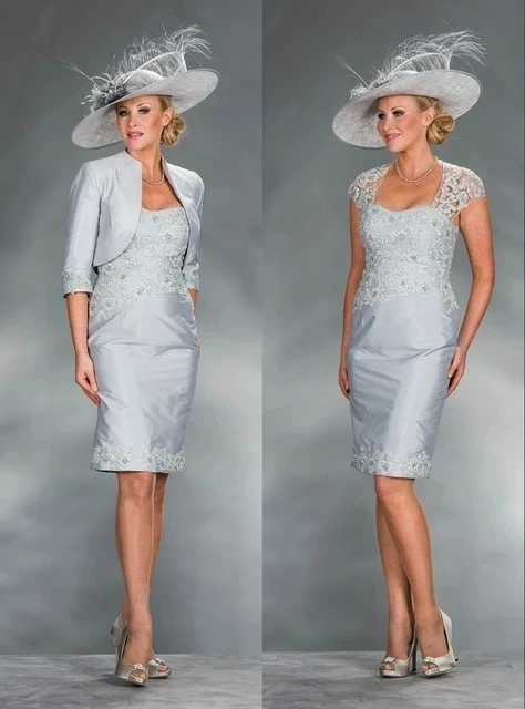 Silver Mother Of The Bride Dresses Sheath Knee Length Lace Beaded With Jacket Plus Size Short Groom Mother Dresses For Wedding
Silver Mother Of The Bride Dresses Sheath Knee Length Lace Beaded With Jacket Plus Size Short Groom Mother Dresses For Wedding