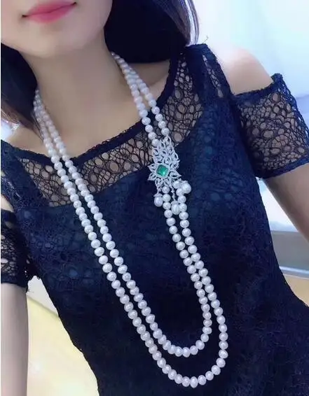 free shipping 2row 8-9MM White pearl Jewelry zircon flower Hot sell necklace pendant 24-26inch
free shipping 2row 8-9MM White pearl Jewelry zircon flower Hot sell necklace pendant 24-26inch