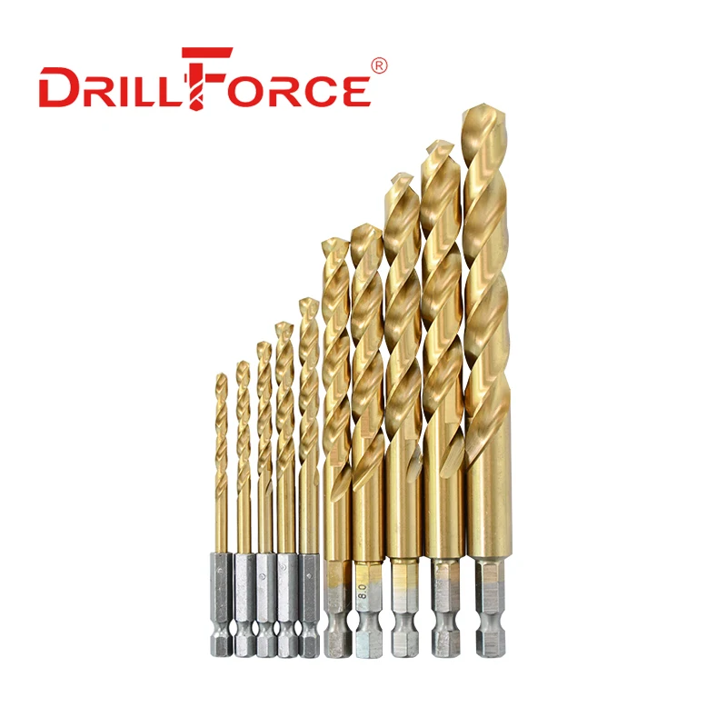 10PCS 1.5mm-13mm HSS Drill Bits Titanium Coated Twist Hex Quick Change Woodworking Metal Drill Bit(1.5/2/3/4/4.2/5/6/8/10/13mm)
10PCS 1.5mm-13mm HSS Drill Bits Titanium Coated Twist Hex Quick Change Woodworking Metal Drill Bit(1.5/2/3/4/4.2/5/6/8/10/13mm)
