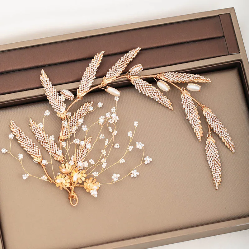 FORSEVEN Bridal Wedding Hair Accessories Gold Color Crystal Pearls Flower Leaf Headband Hair Bands Earring Jewelry Sets Decor
FORSEVEN Bridal Wedding Hair Accessories Gold Color Crystal Pearls Flower Leaf Headband Hair Bands Earring Jewelry Sets Decor