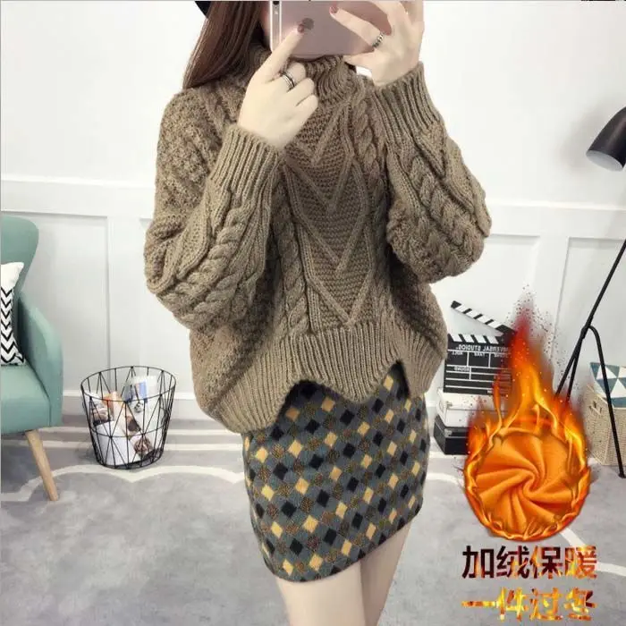 Plus velvet / no velvet short high-neck sweater women's head thick loose autumn and winter hemp flower bottom knit sweater
Plus velvet / no velvet short high-neck sweater women's head thick loose autumn and winter hemp flower bottom knit sweater