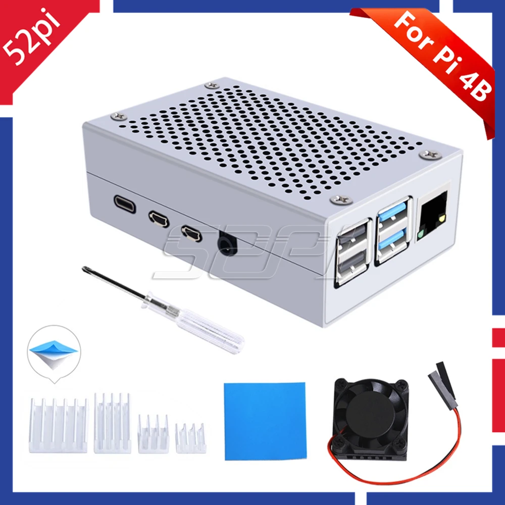 52Pi New! Aluminum Alloy Silver Metal Case Black Enclosure Cover Shell for Raspberry Pi 4B Pi 4 Model B
52Pi New! Aluminum Alloy Silver Metal Case Black Enclosure Cover Shell for Raspberry Pi 4B Pi 4 Model B