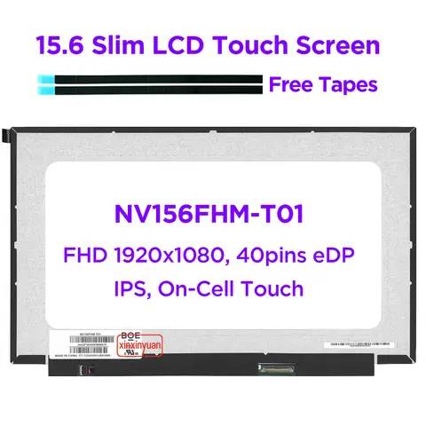Pantalla táctil LCD de 15,6 pulgadas para ordenador portátil, NV156FHM-T01 compatible con B156HAK02.1 FHD 1920x1080 IPS, Panel LED de repuesto, 40 pines eDP