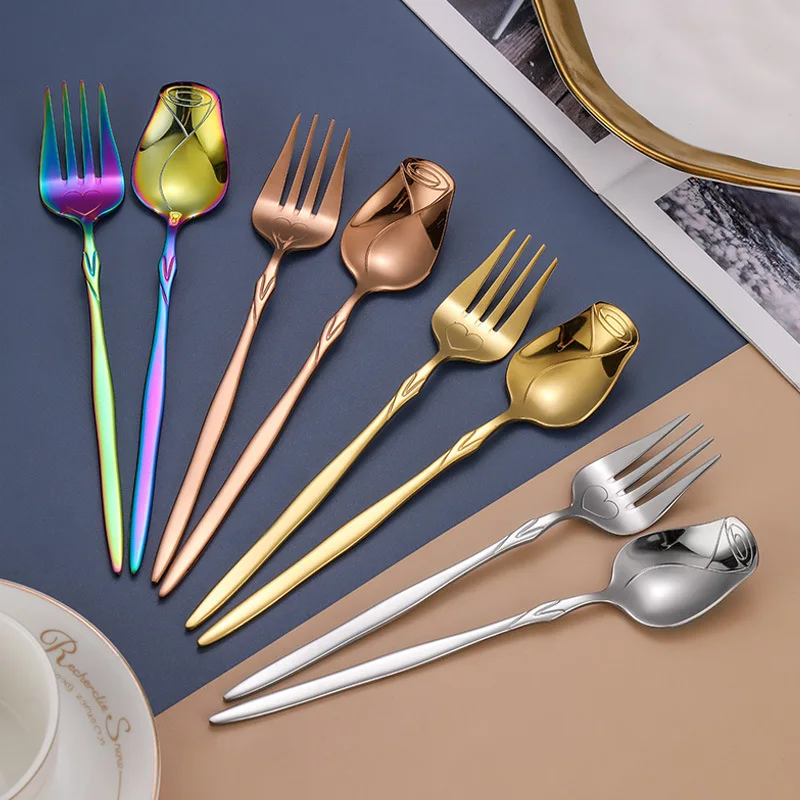 Creative Rose Flower Stainless Steel Tableware Dessert Mixing Spoon Table Forks Home Dinnerware Cutlery Kitchen Utensils
Creative Rose Flower Stainless Steel Tableware Dessert Mixing Spoon Table Forks Home Dinnerware Cutlery Kitchen Utensils