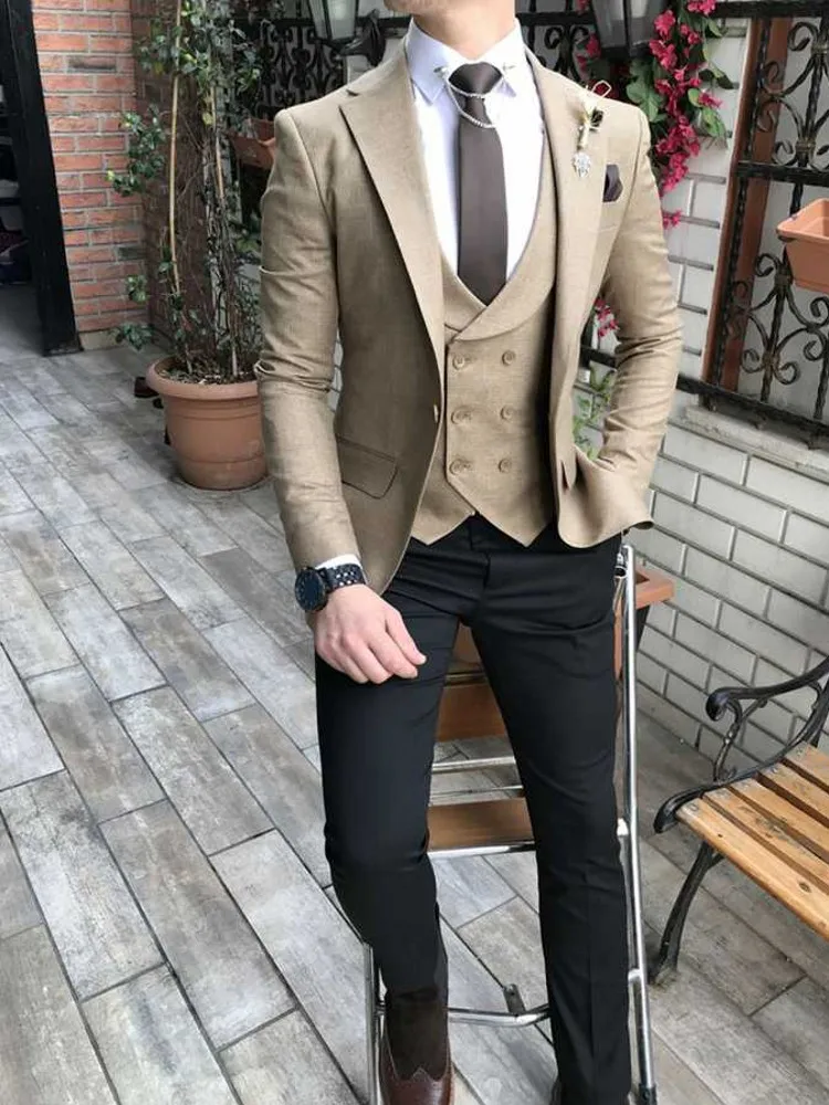 Newest Men Suits Khaki and Black Groom Tuxedos Notch Lapel Groomsmen Wedding Best Man 3 Pieces ( Jacket+Pants+Vest+Tie ) C919
Newest Men Suits Khaki and Black Groom Tuxedos Notch Lapel Groomsmen Wedding Best Man 3 Pieces ( Jacket+Pants+Vest+Tie ) C919