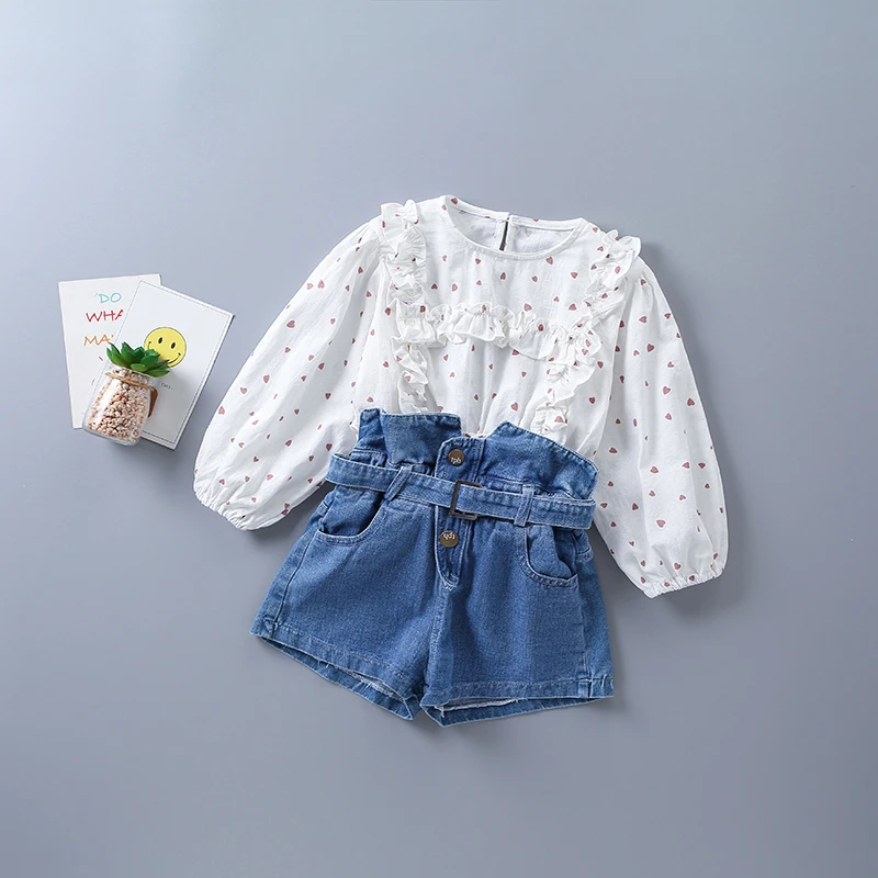 2-7 years high quality girl clothing set 2020 new autumn fashion polka dot shirt + short denim pant kid children clothing
2-7 years high quality girl clothing set 2020 new autumn fashion polka dot shirt + short denim pant kid children clothing