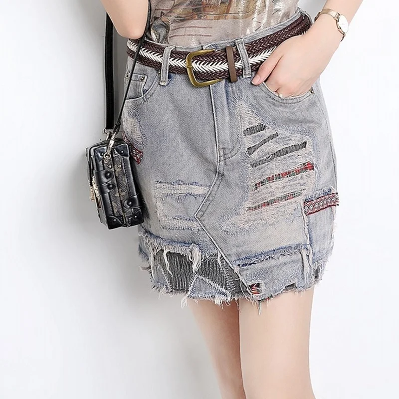 Summer Folk Womens Fashion Asymmetrical Denim Skirts High Waist Hole Ripped Vintage Female A-Line Skirts Plus Size Streetwear
Summer Folk Womens Fashion Asymmetrical Denim Skirts High Waist Hole Ripped Vintage Female A-Line Skirts Plus Size Streetwear