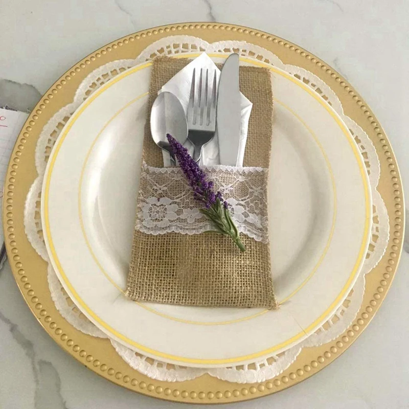 75Pcs Burlap Lace Cutlery Pouch Rustic Wedding Tableware Knife Fork Holder Bag Hessian Jute Table Decoration Accessories
75Pcs Burlap Lace Cutlery Pouch Rustic Wedding Tableware Knife Fork Holder Bag Hessian Jute Table Decoration Accessories