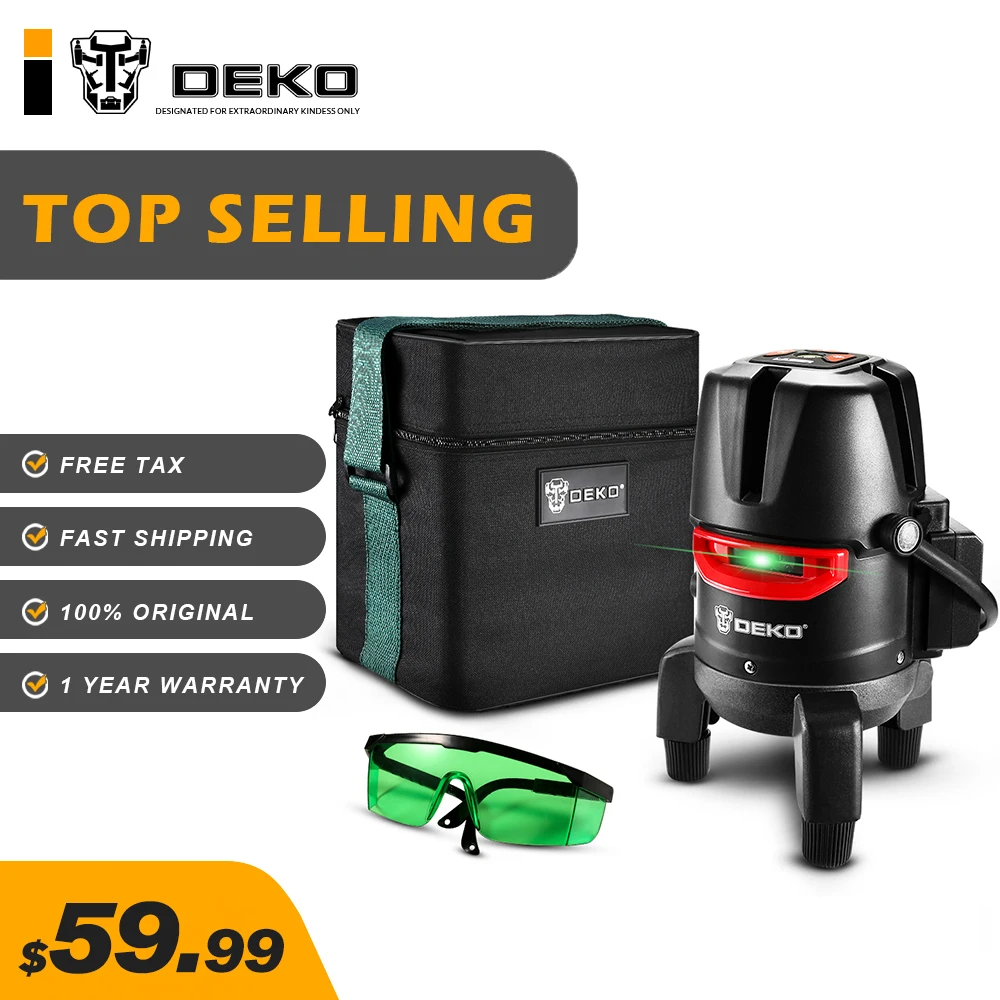 DEKO DKLL57PB2 5 Line Green Laser Level Self-leveling Horizontal And Vertical Cross Lines 360° precise fine-tuning
DEKO DKLL57PB2 5 Line Green Laser Level Self-leveling Horizontal And Vertical Cross Lines 360° precise fine-tuning