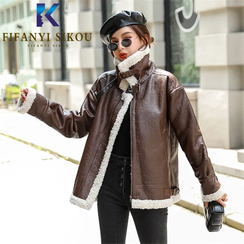 PU Leather Jacket Women High Quality Thick Warm Winter Lambswool Jackets Loose Faux Leather Jacket Lady Fashion Motorcycle Coat
PU Leather Jacket Women High Quality Thick Warm Winter Lambswool Jackets Loose Faux Leather Jacket Lady Fashion Motorcycle Coat