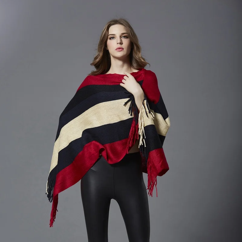 Women's Fashionable Knitting Cape Striped Pattern Turtleneck Tassel Batwing Knitted Ponchos Autumn Winter 2021
Women's Fashionable Knitting Cape Striped Pattern Turtleneck Tassel Batwing Knitted Ponchos Autumn Winter 2021