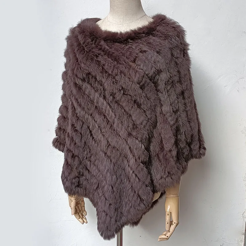 HSPL Fur Poncho 2022 Autumn Real Rabbit Hot Sale Triangle Knitted Women Pullover Lady Pashmina Wrap poncho pele de coelho 56 H28c4d0758284462eb0e629872bc3a128e