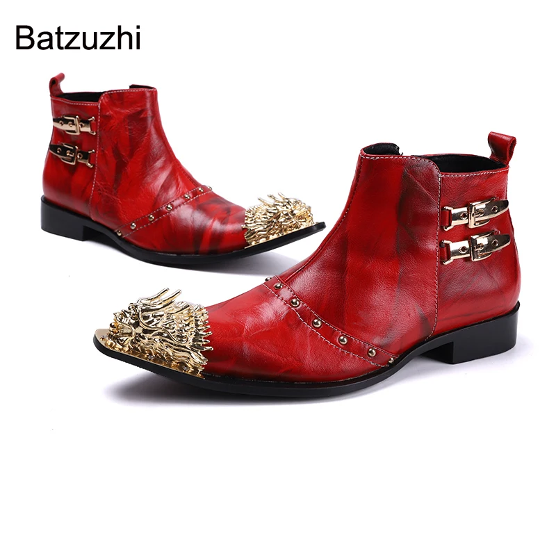 Batzuzhi Western Fashion Men Boots Shoes New Design Golden Metal Toe Red Genuine Leather Short Boots Men Zip Party Botas Hombre
Batzuzhi Western Fashion Men Boots Shoes New Design Golden Metal Toe Red Genuine Leather Short Boots Men Zip Party Botas Hombre