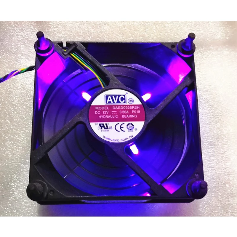 Original AVC 9025 90MM 90*90*25mm 12V 0.50A Cooing Fan For CPU Cooling PWM DASD0925R2H With Purple Led PWM 4pin
Original AVC 9025 90MM 90*90*25mm 12V 0.50A Cooing Fan For CPU Cooling PWM DASD0925R2H With Purple Led PWM 4pin