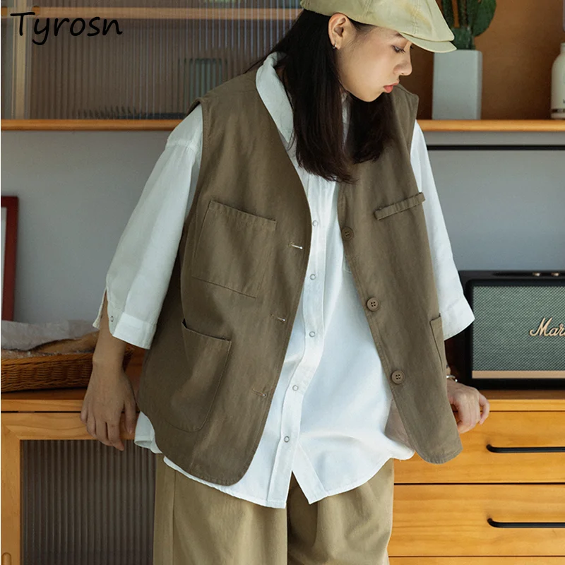 Women Vests Solid V-neck Single Breasted Fashionable Japan Style Harajuku Streetwear Vintage Simple Waistcoats Casual Loose Chic
Women Vests Solid V-neck Single Breasted Fashionable Japan Style Harajuku Streetwear Vintage Simple Waistcoats Casual Loose Chic