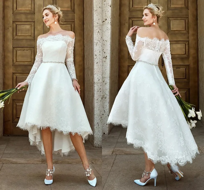 High Low Crystal Sash Bride Wedding Dresses 2025 Off the Shoulder Lace Bridal Gowns Boho Vestidos Noiva Robe De Mariée
High Low Crystal Sash Bride Wedding Dresses 2025 Off the Shoulder Lace Bridal Gowns Boho Vestidos Noiva Robe De Mariée
