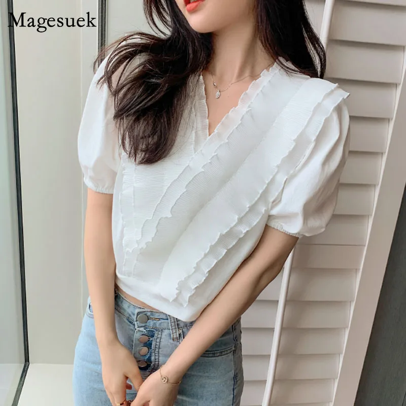 New V Neck Summer French Women Top 2021 Chic Ruffle Patchwork Retro Short White Blouse New Puff Short Sleeve Pleated Shirt 14420
New V Neck Summer French Women Top 2021 Chic Ruffle Patchwork Retro Short White Blouse New Puff Short Sleeve Pleated Shirt 14420