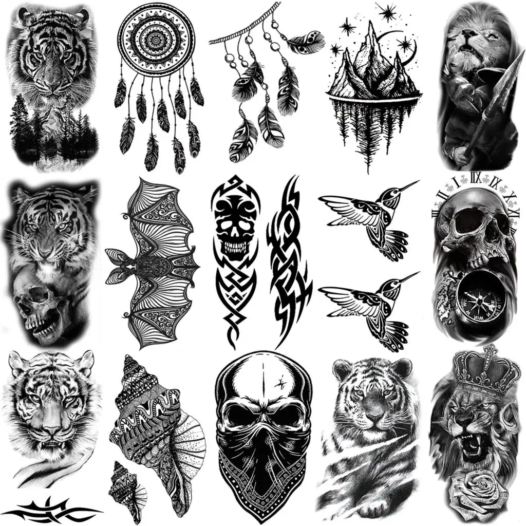 Thorns Skull Tiger Lion Temporary Tattoos For Women Adult Men Boy Dream Catcher Bat Bird Fake Tattoo Neck Arm Hands Small Tatoos
Thorns Skull Tiger Lion Temporary Tattoos For Women Adult Men Boy Dream Catcher Bat Bird Fake Tattoo Neck Arm Hands Small Tatoos