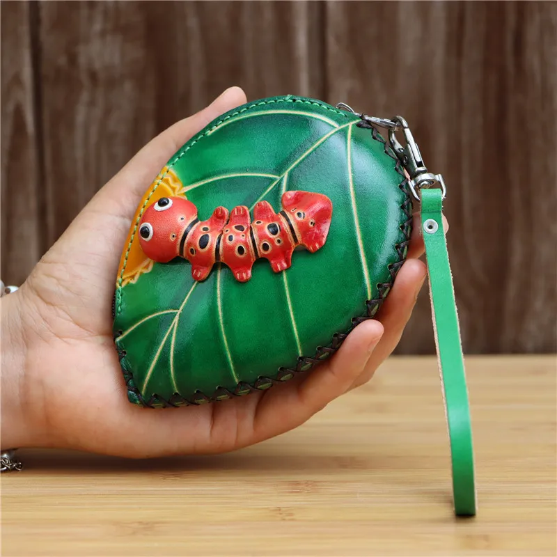 Leather tree leaf caterpillar coin purse handmade creative mini cowhide card key case clutch clutch hand bag
Leather tree leaf caterpillar coin purse handmade creative mini cowhide card key case clutch clutch hand bag