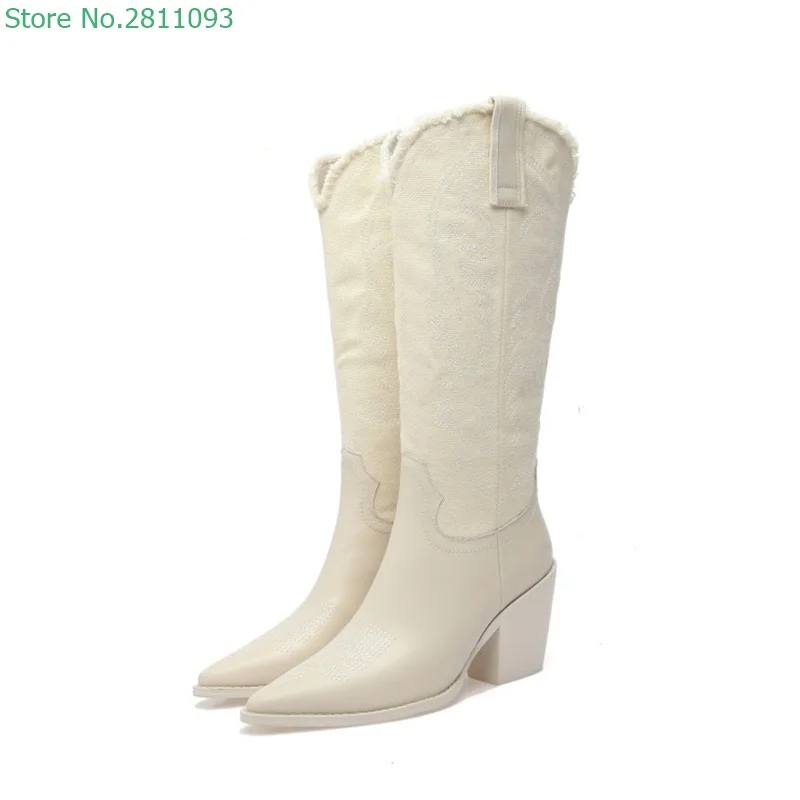 Leather Embroidered Boots Medium Heel Tall Rider Boots Thick Heel Pointed Western Cowboy Boots Kendo
Leather Embroidered Boots Medium Heel Tall Rider Boots Thick Heel Pointed Western Cowboy Boots Kendo
