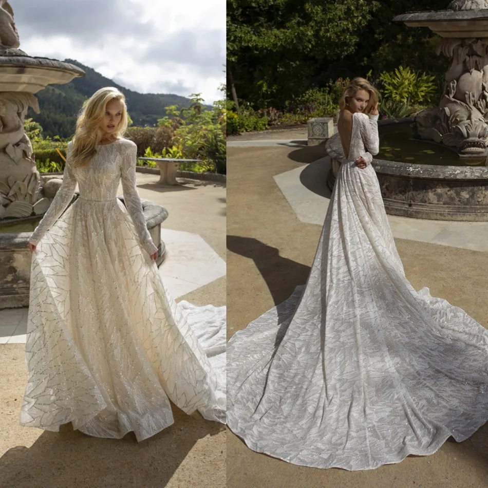2020 Bohemian Wedding Dresses O-Neck Long Sleeves Lace Sequins Bridal Gowns Open Back Sweep Train A Line Wedding Dress
2020 Bohemian Wedding Dresses O-Neck Long Sleeves Lace Sequins Bridal Gowns Open Back Sweep Train A Line Wedding Dress