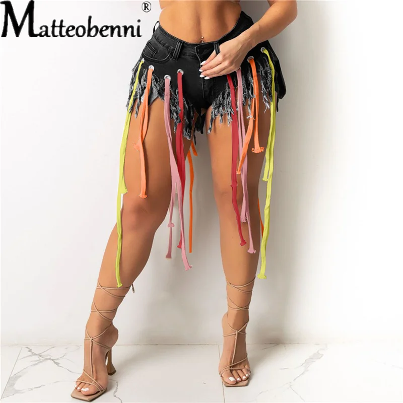 2021 Summer Woman Street Denim Shorts Fashion Mid Waist Colorful Webbing Long Tassel Ripped Casual Sexy Jeans Shorts
2021 Summer Woman Street Denim Shorts Fashion Mid Waist Colorful Webbing Long Tassel Ripped Casual Sexy Jeans Shorts